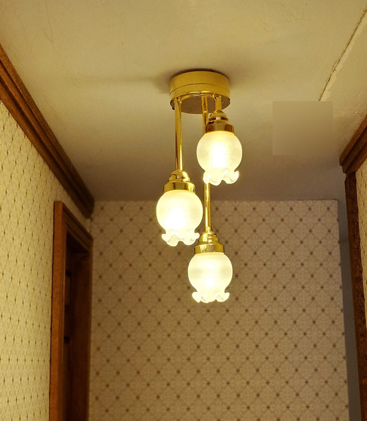 Dollhouse Battery Tall Tulip Ceiling Light Hanging Electric 12 Volt 1:12 Scale - Miniature Crush