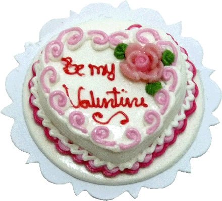 Dollhouse Be My Valentine Heart Cake 1:12 Scale Miniature Dessert Food Bakery - MiniatureCrush
