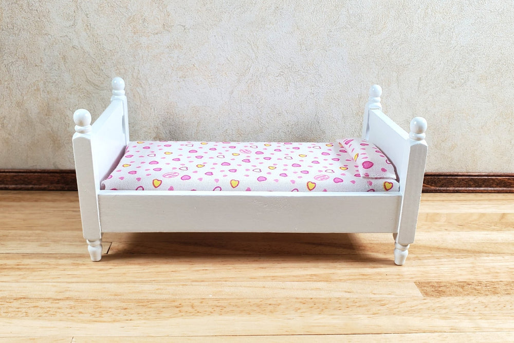 Dollhouse Bed Small Childs Size White 1:12 Scale Miniature Furniture - MiniatureCrush