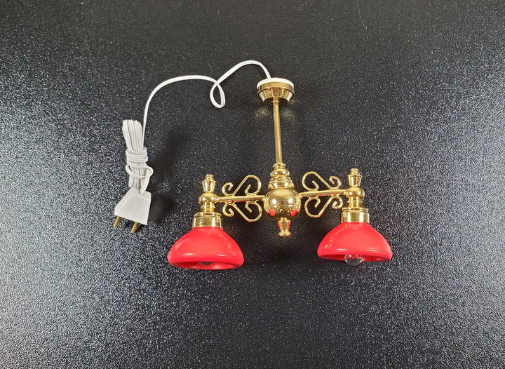 Dollhouse Billiard Light Red Shades 12 Volt w/ Plug 1:12 Scale Miniature - MiniatureCrush