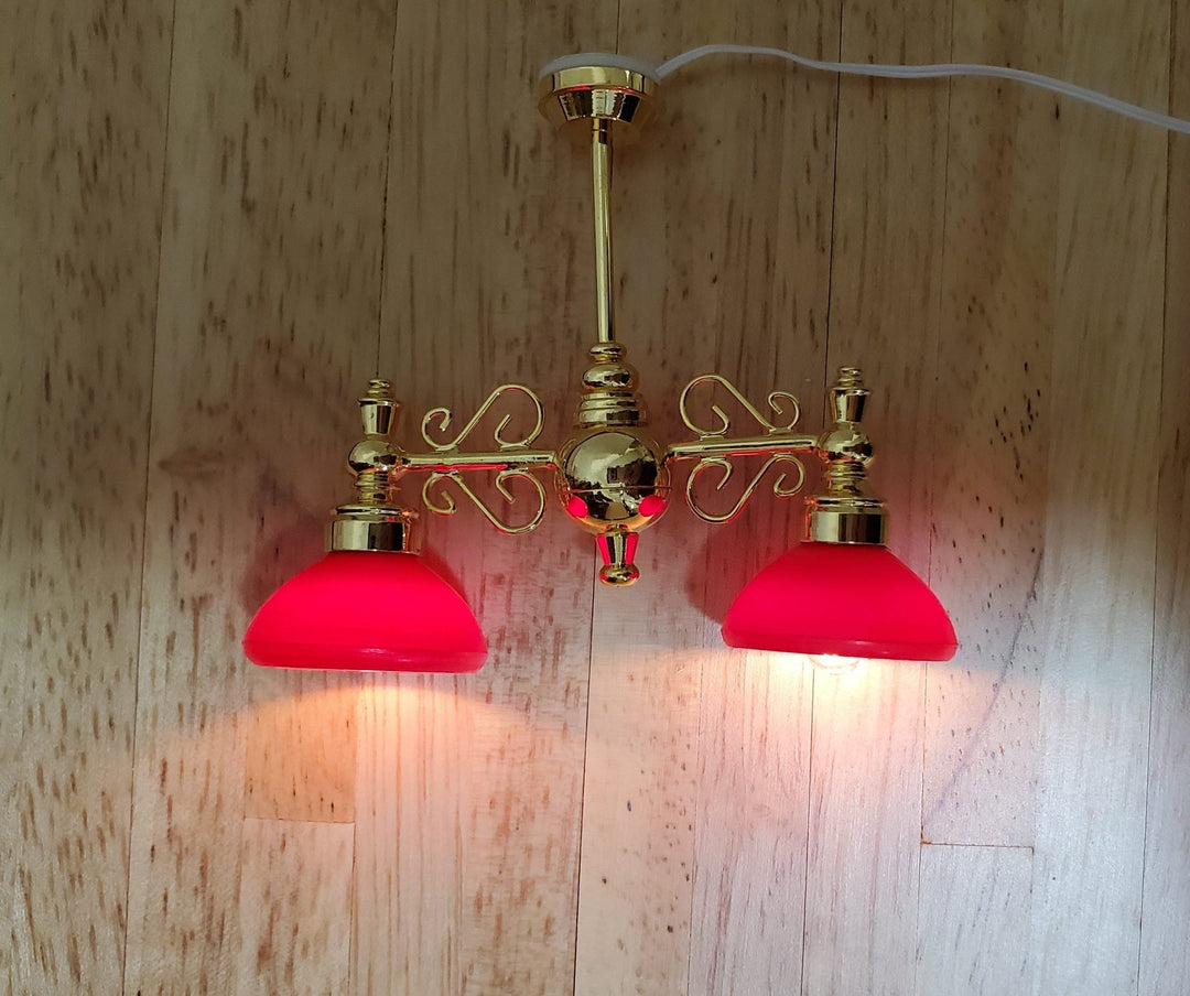 Dollhouse Billiard Light Red Shades 12 Volt w/ Plug 1:12 Scale Miniature - MiniatureCrush