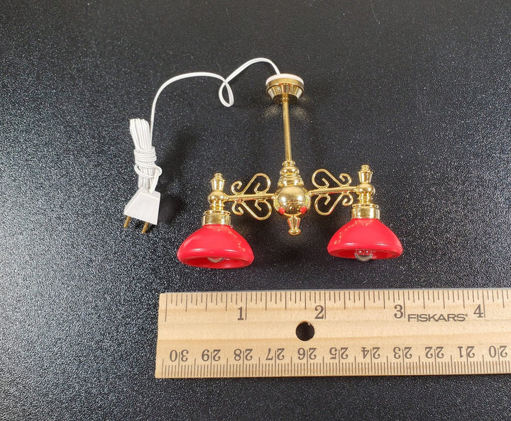 Dollhouse Billiard Light Red Shades 12 Volt w/ Plug 1:12 Scale Miniature - MiniatureCrush