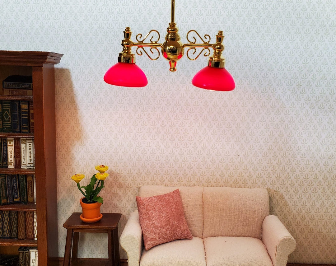 Dollhouse Billiard Light Red Shades 12 Volt w/ Plug 1:12 Scale Miniature - MiniatureCrush