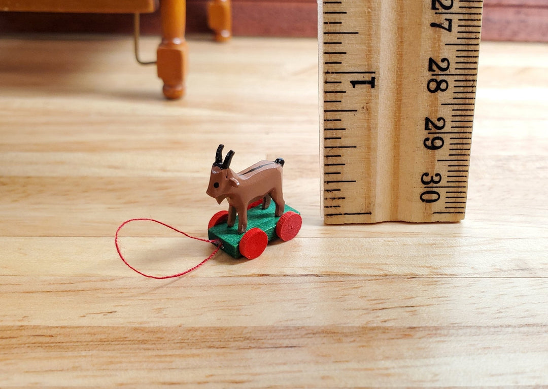 Dollhouse Billy Goat Pull Toy Wood 1:12 Scale Miniature Nursery Decor Handmade - Miniature Crush