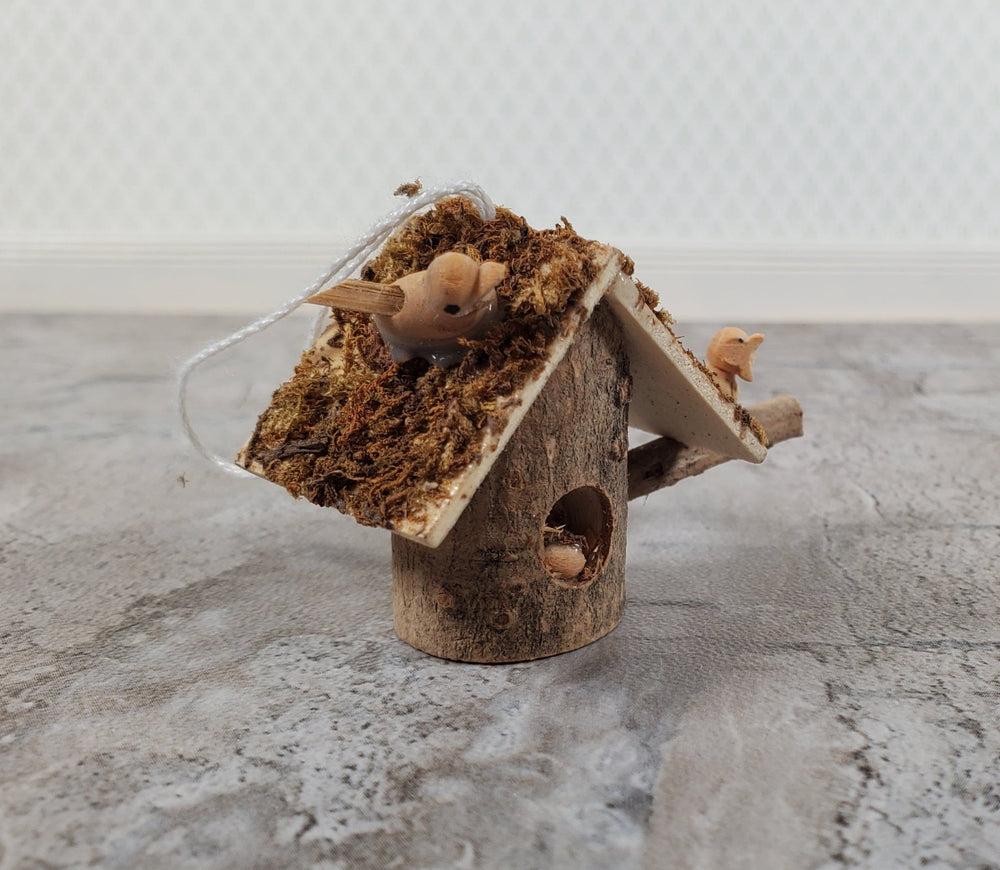 Dollhouse Bird House Real Wood Tree Branch with Birds 1:12 Scale Miniature - Miniature Crush