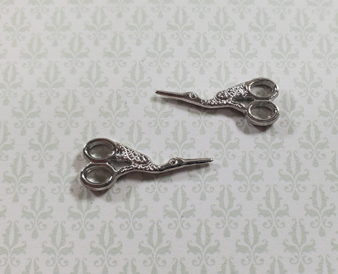 Dollhouse Bird Sewing Scissors x2 Pair Fancy Silver Metal 1:12 Scale - MiniatureCrush