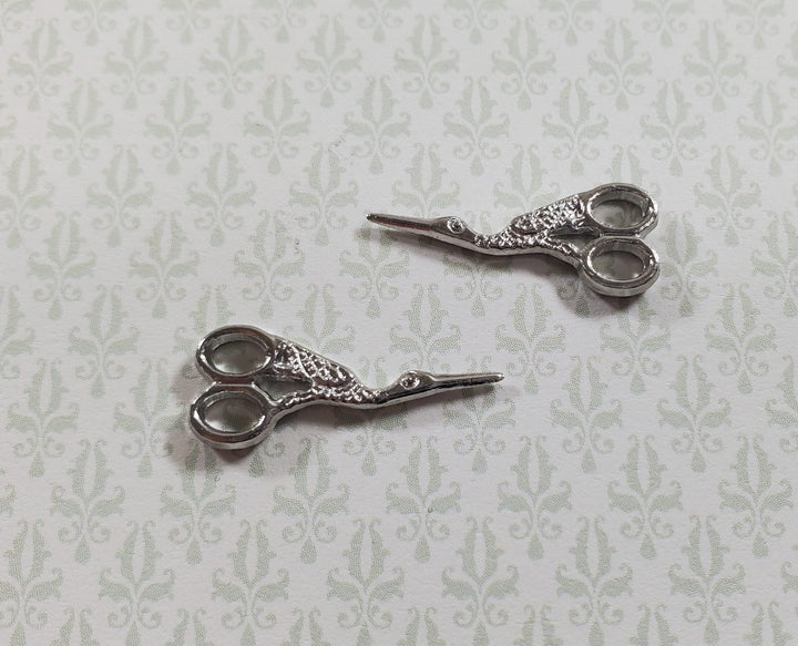 Dollhouse Bird Sewing Scissors x2 Pair Fancy Silver Metal 1:12 Scale - MiniatureCrush