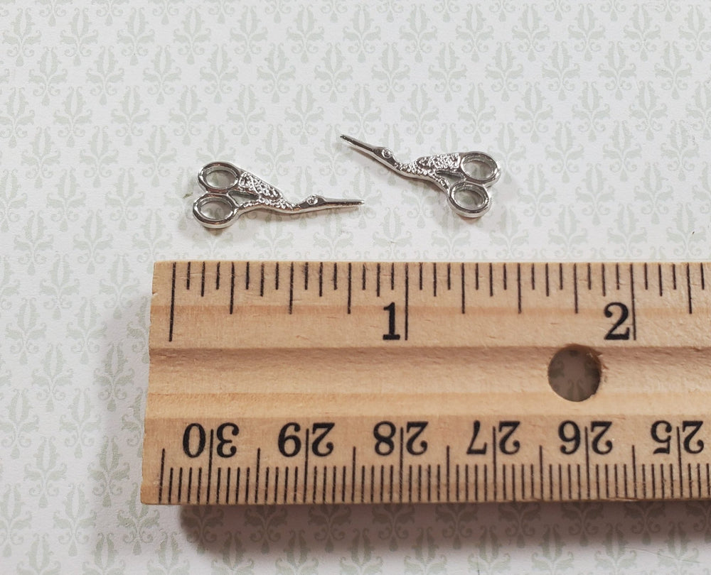 Dollhouse Bird Sewing Scissors x2 Pair Fancy Silver Metal 1:12 Scale - MiniatureCrush