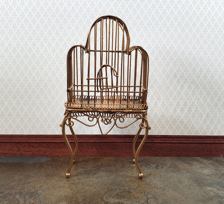 Dollhouse Birdcage Tall Standing Gold Metal Large 1:12 Scale Miniature Accessory - Miniature Crush