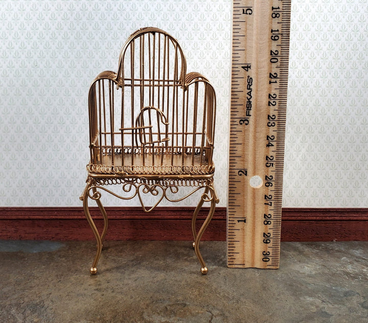 Dollhouse Birdcage Tall Standing Gold Metal Large 1:12 Scale Miniature Accessory - Miniature Crush