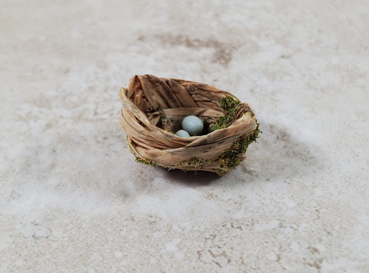 Dollhouse Bird's Nest with 2 Blue Eggs Handmade 1:12 Scale Miniatures - Miniature Crush