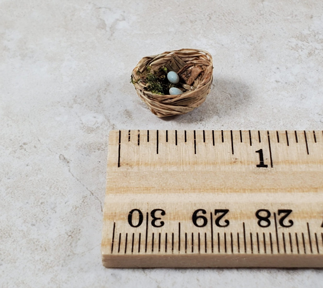 Dollhouse Bird's Nest with 2 Blue Eggs Handmade 1:12 Scale Miniatures - Miniature Crush