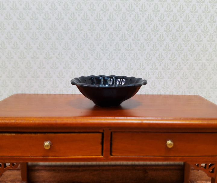 Dollhouse Black Bowl Extra Large Ribbed 1:12 Scale Miniature Kitchen Dish - MiniatureCrush