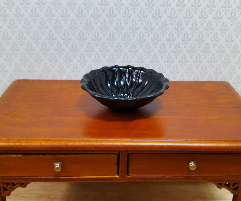 Dollhouse Black Bowl Extra Large Ribbed 1:12 Scale Miniature Kitchen Dish - MiniatureCrush