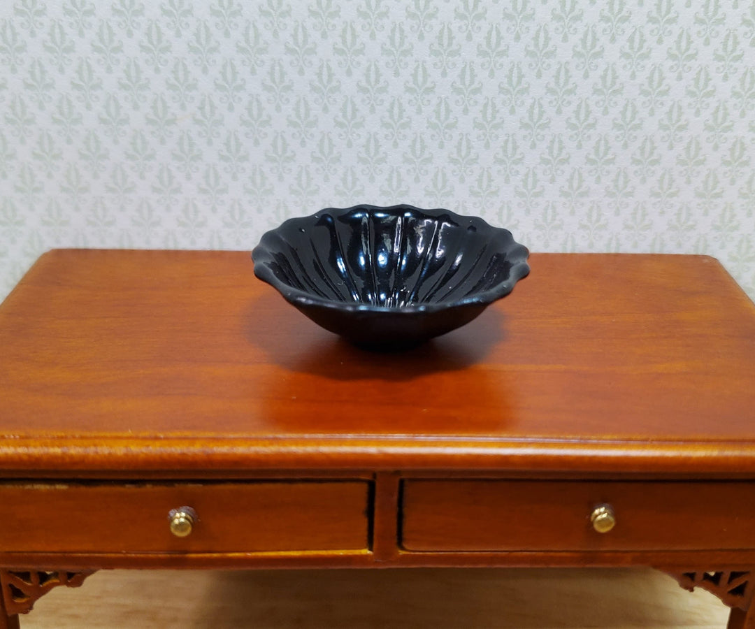 Dollhouse Black Bowl Extra Large Ribbed 1:12 Scale Miniature Kitchen Dish - MiniatureCrush