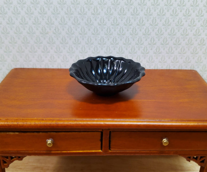 Dollhouse Black Bowl Extra Large Ribbed 1:12 Scale Miniature Kitchen Dish - MiniatureCrush