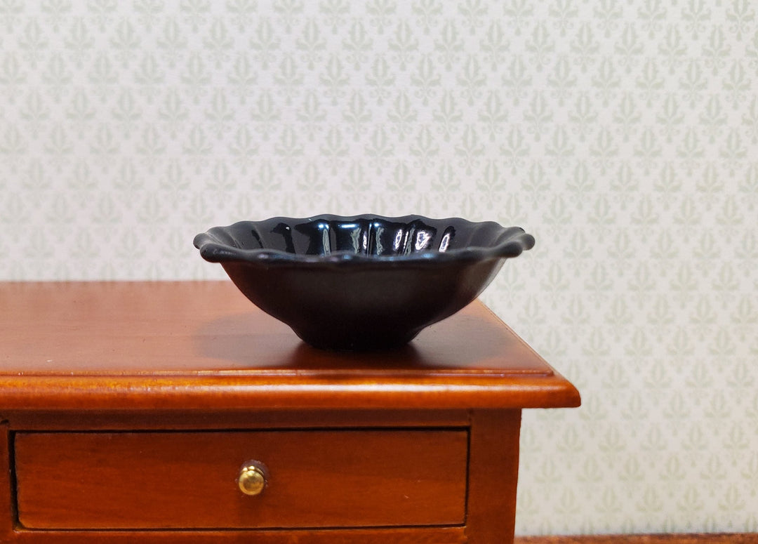 Dollhouse Black Bowl Extra Large Ribbed 1:12 Scale Miniature Kitchen Dish - MiniatureCrush