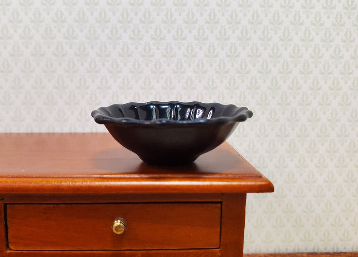 Dollhouse Black Bowl Extra Large Ribbed 1:12 Scale Miniature Kitchen Dish - MiniatureCrush