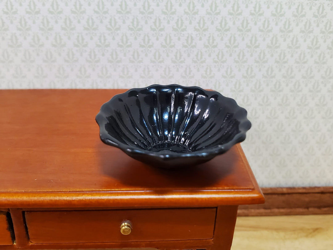 Dollhouse Black Bowl Extra Large Ribbed 1:12 Scale Miniature Kitchen Dish - MiniatureCrush