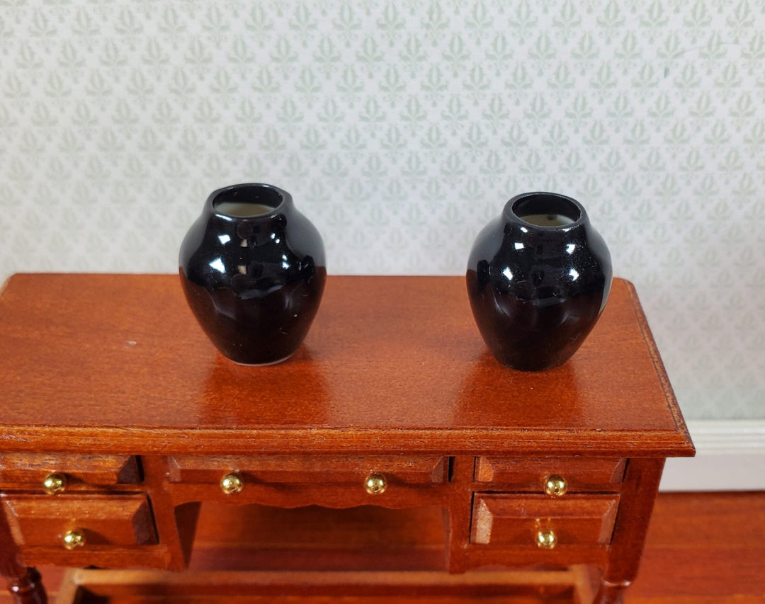 Dollhouse Black Ceramic Vase Set of 2 1:12 Scale Miniature - MiniatureCrush