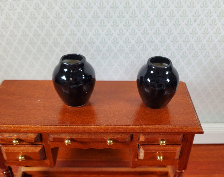 Dollhouse Black Ceramic Vase Set of 2 1:12 Scale Miniature - MiniatureCrush