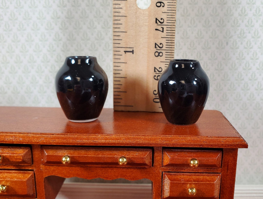 Dollhouse Black Ceramic Vase Set of 2 1:12 Scale Miniature - MiniatureCrush