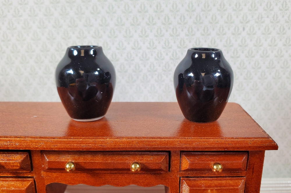 Dollhouse Black Ceramic Vase Set of 2 1:12 Scale Miniature - MiniatureCrush