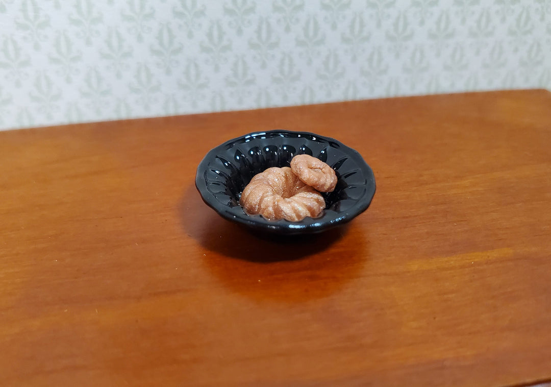 Dollhouse Black Decorative Bowl Painted Glass 1:12 Scale Miniature - MiniatureCrush