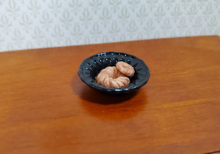 Dollhouse Black Decorative Bowl Painted Glass 1:12 Scale Miniature - MiniatureCrush