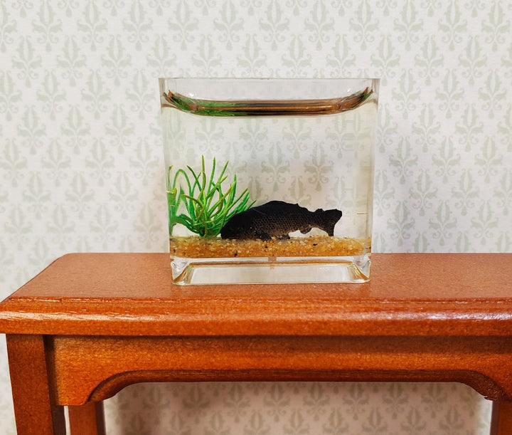 Dollhouse Black Fish in Tank Bowl Aquarium 1:12 Scale Modern Miniatures - MiniatureCrush