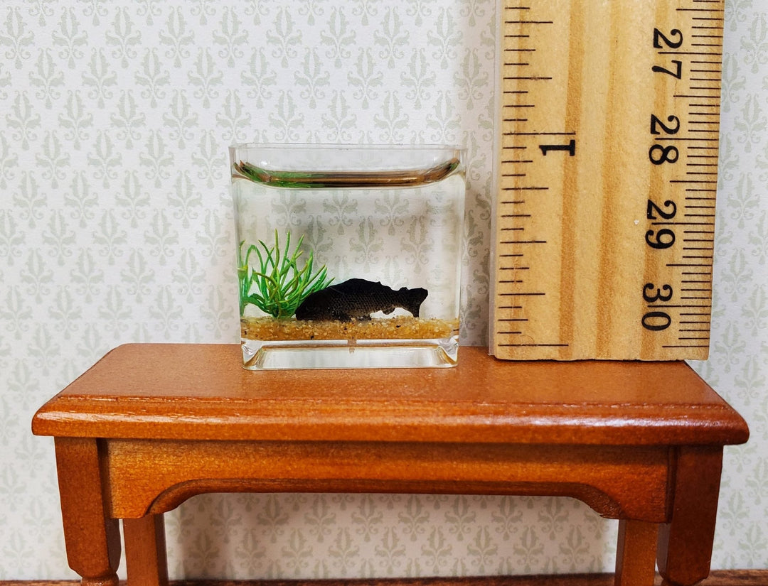 Dollhouse Black Fish in Tank Bowl Aquarium 1:12 Scale Modern Miniatures - MiniatureCrush
