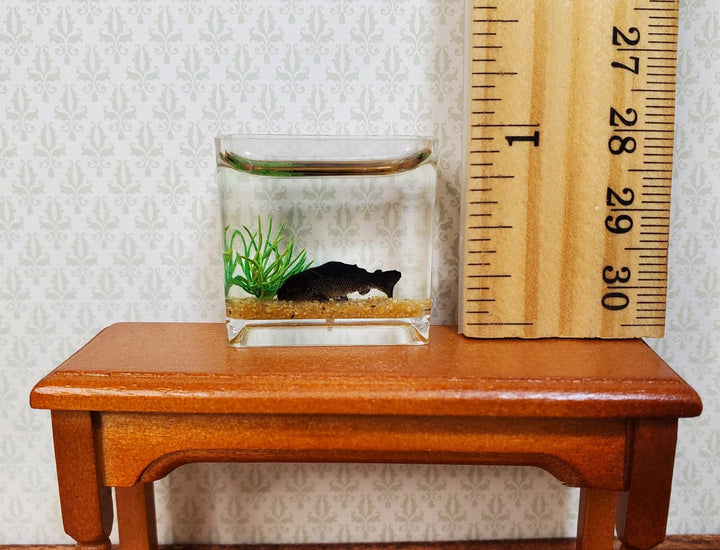 Dollhouse Black Fish in Tank Bowl Aquarium 1:12 Scale Modern Miniatures - MiniatureCrush