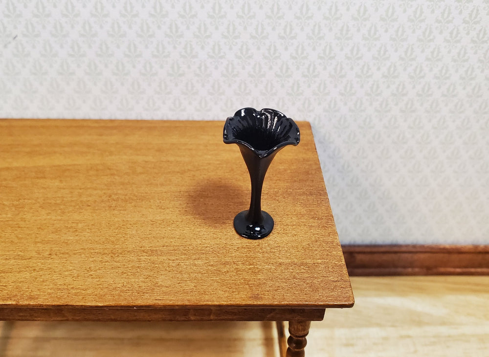 Dollhouse Black Floral Vase Tall Slim 1:12 Scale Miniature Decoration - MiniatureCrush