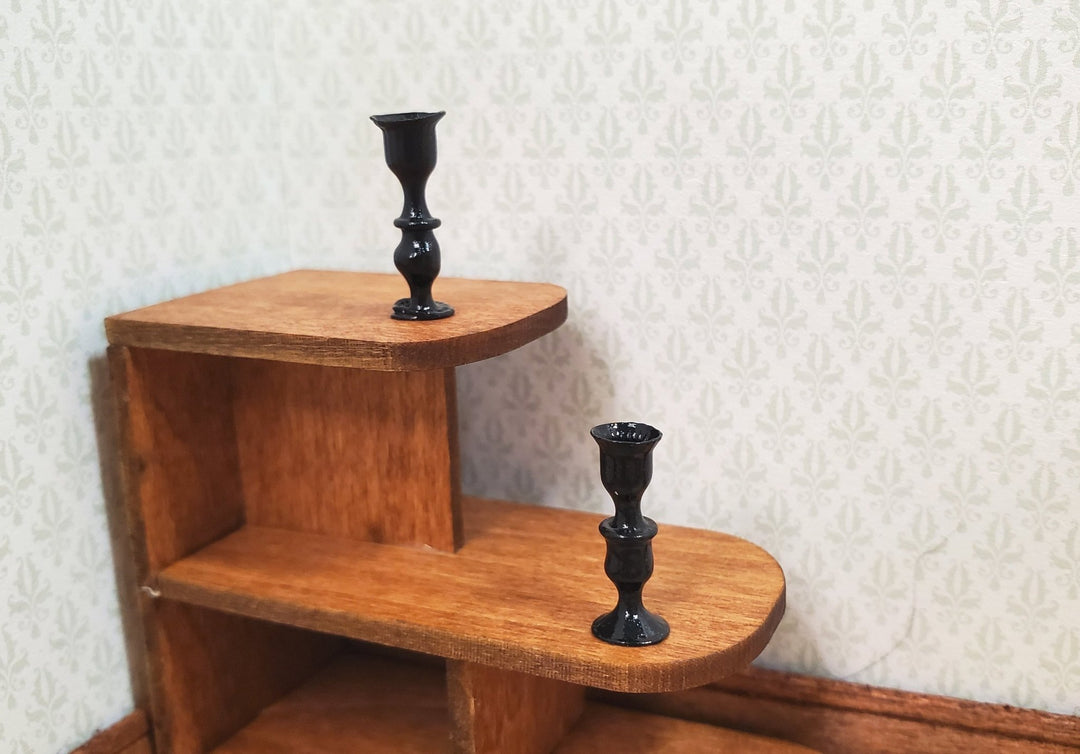 Dollhouse Black Glass Candlestick Holders Set of 2 1:12 Scale Miniature - MiniatureCrush
