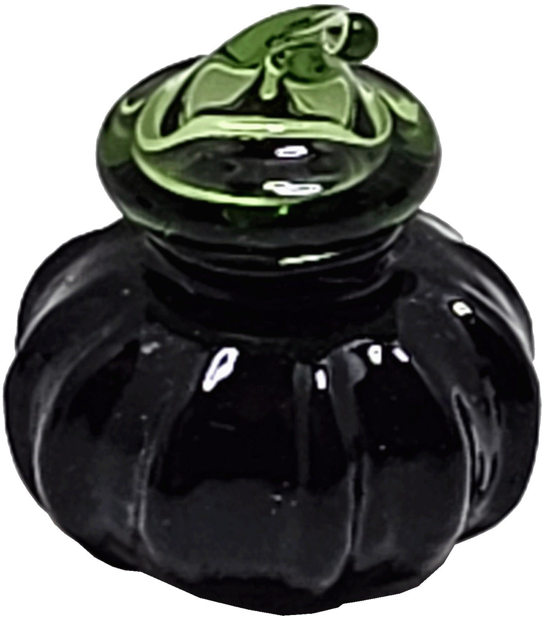 Dollhouse Black Glass Pumpkin Jar with Vine Lid 1:12 Scale Miniature Decoration - MiniatureCrush