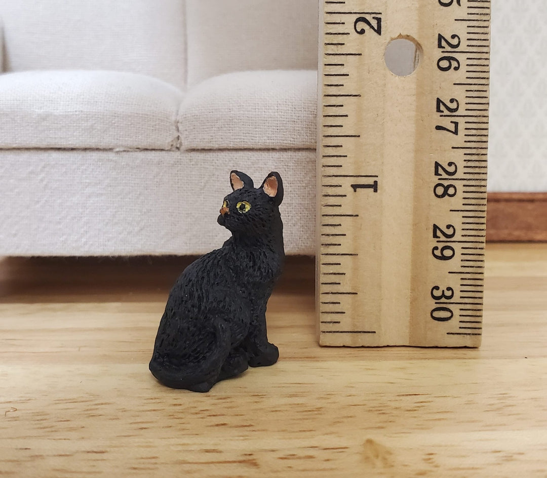Dollhouse Black Kitty Cat Sitting Looking Back 1:12 Scale Miniature Pet - MiniatureCrush