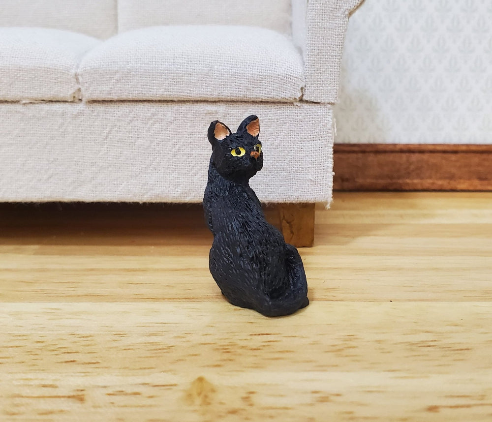 Dollhouse Black Kitty Cat Sitting Looking Back 1:12 Scale Miniature Pet - MiniatureCrush
