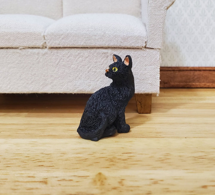 Dollhouse Black Kitty Cat Sitting Looking Back 1:12 Scale Miniature Pet - MiniatureCrush