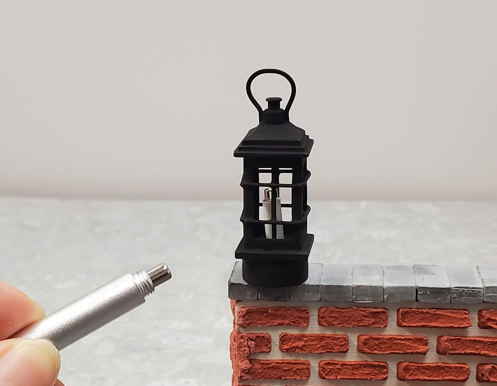 Dollhouse Black Lantern Lamp Wand Light Battery 1:12 Scale Metal Miniature - MiniatureCrush