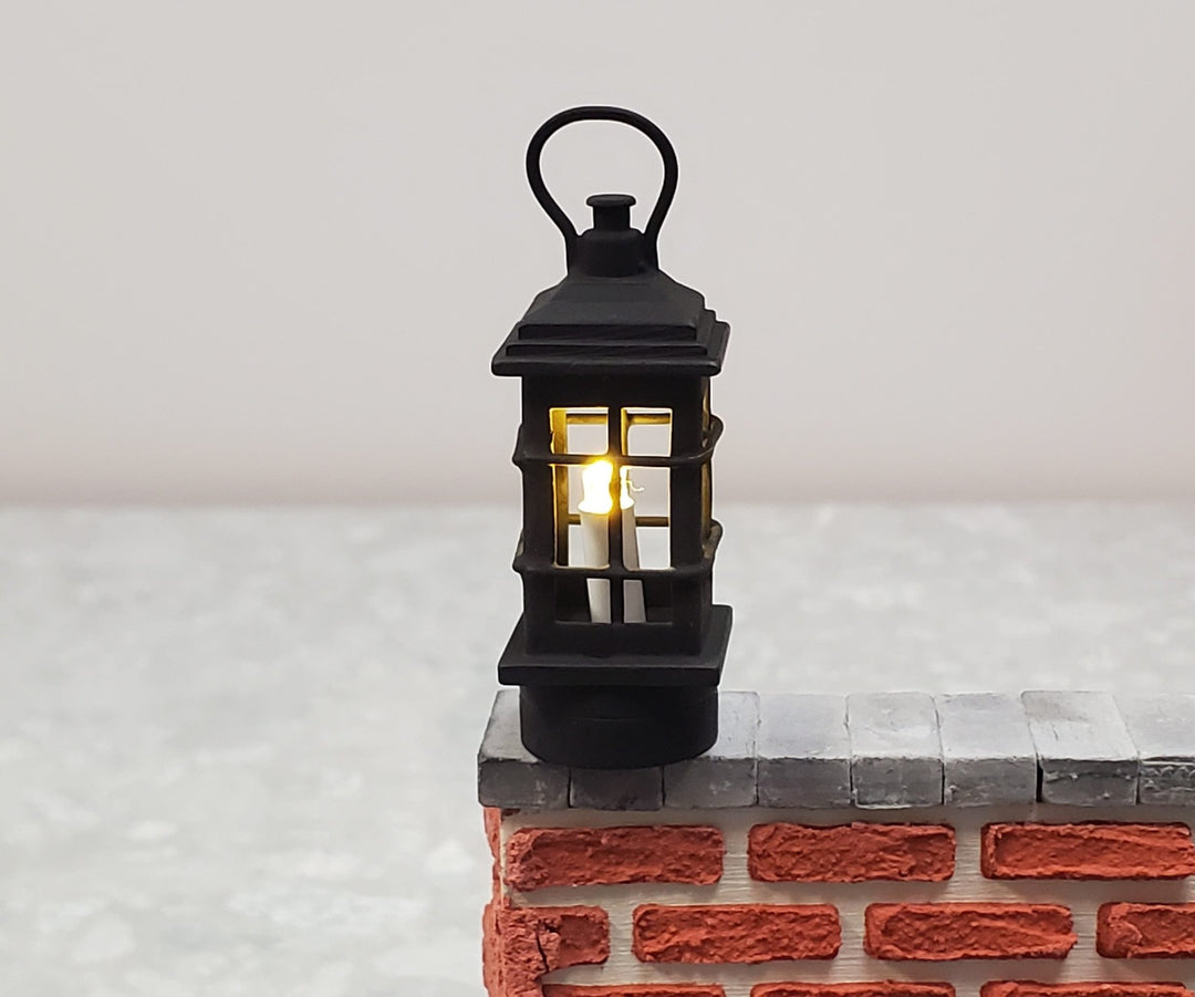 Dollhouse Black Lantern Lamp Wand Light Battery 1:12 Scale Metal Miniature - MiniatureCrush