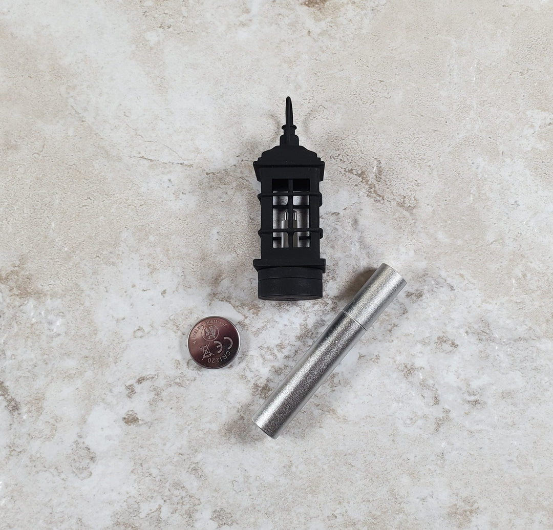 Dollhouse Black Lantern Lamp Wand Light Battery 1:12 Scale Metal Miniature - MiniatureCrush