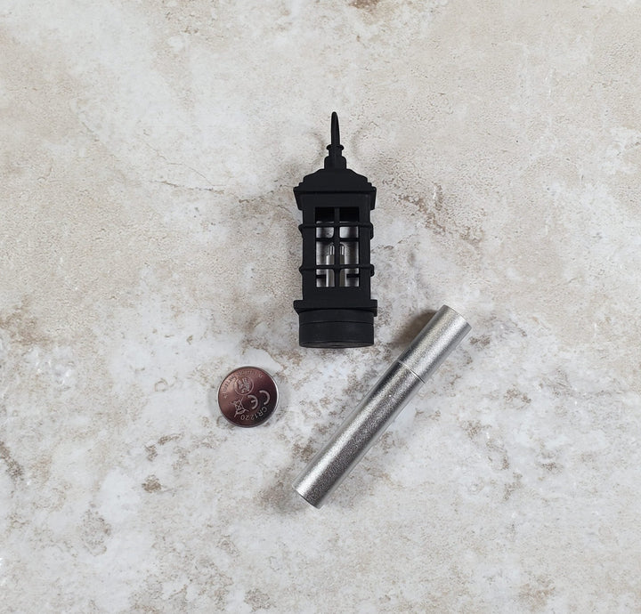Dollhouse Black Lantern Lamp Wand Light Battery 1:12 Scale Metal Miniature - MiniatureCrush