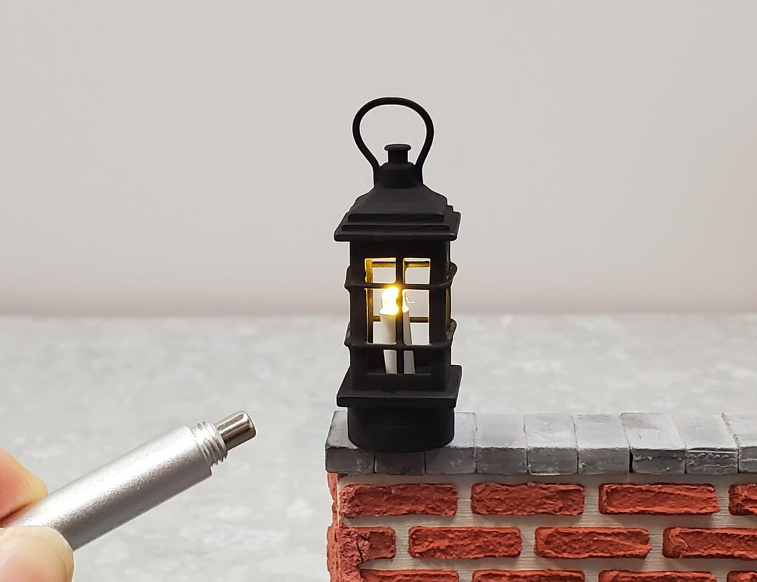 Dollhouse Black Lantern Lamp Wand Light Battery 1:12 Scale Metal Miniature - MiniatureCrush