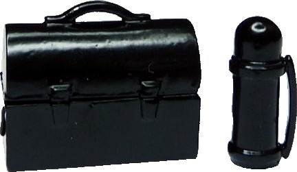 Dollhouse Black Metal Lunch Box with Matching Thermos 1:12 Scale Miniature - MiniatureCrush