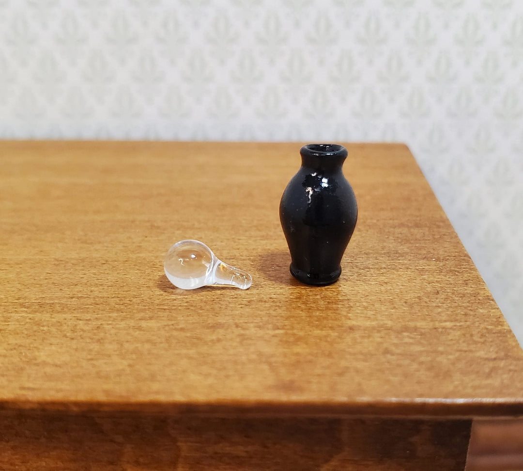 Dollhouse Black Small Elegant Jar with Stopper 1:12 Scale Miniature - MiniatureCrush