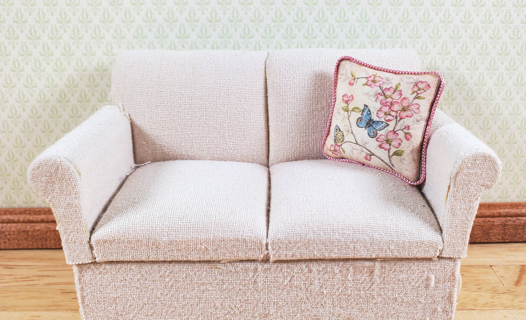 Dollhouse Blue Butterfly Pillow Lavender Trim Handmade 1:12 Scale Miniature - MiniatureCrush