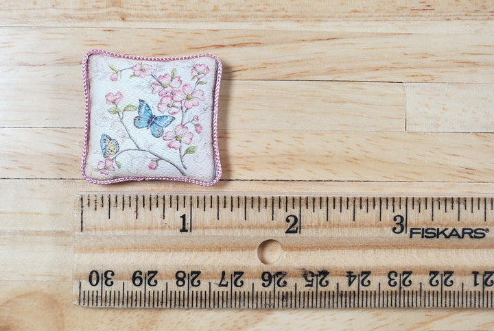 Dollhouse Blue Butterfly Pillow Lavender Trim Handmade 1:12 Scale Miniature - MiniatureCrush