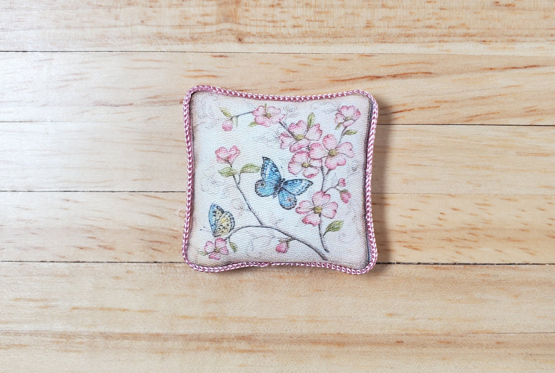 Dollhouse Blue Butterfly Pillow Lavender Trim Handmade 1:12 Scale Miniature - MiniatureCrush