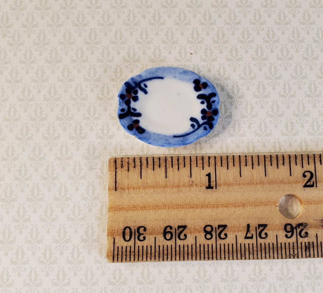 Dollhouse Blue Floral Edge Ceramic Platter 1:12 Scale Miniature - MiniatureCrush