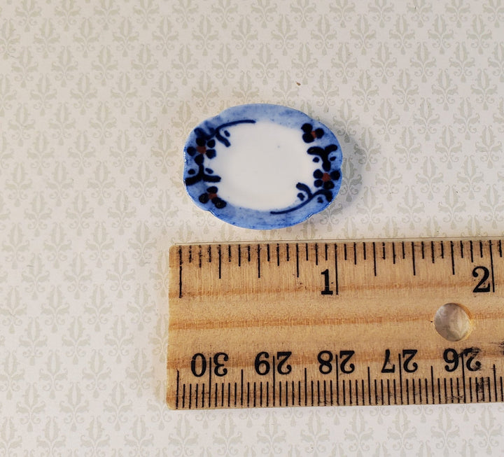 Dollhouse Blue Floral Edge Ceramic Platter 1:12 Scale Miniature - MiniatureCrush
